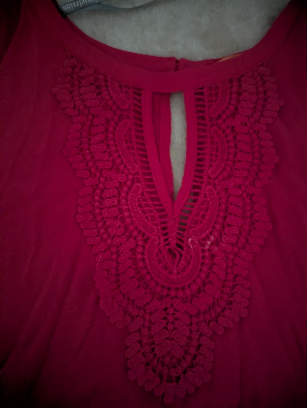 Sleeveless Crochet-Detail Shell Top in Coral - Picture 7 of 10
